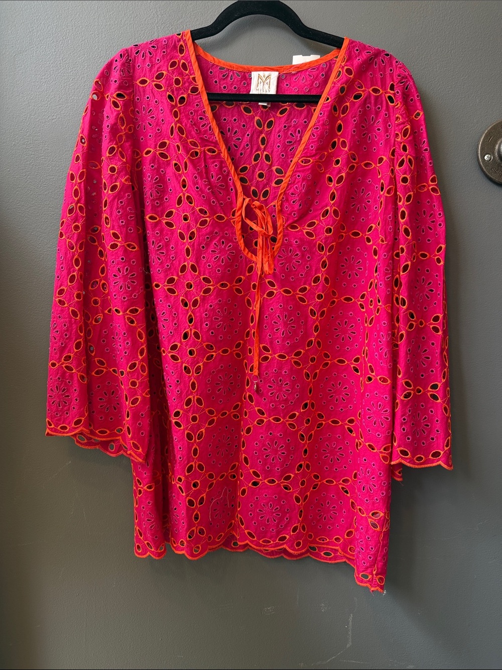 Milly Fuchsia Eyelet Coverup with Orange Trim